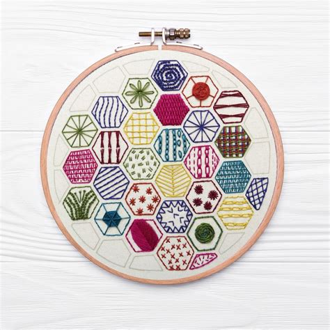 Hexagon Sampler Beginner Hand Embroidery Kit Mini Kit Bluebell