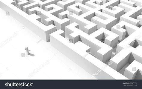 Cubic Character Going Labyrinth 3d Illustration Stock Illustration