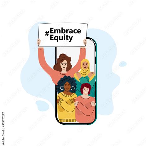 Women Are Hugging Themselves On Smartphone Screen Embrace Equity Is Campaign Theme Of