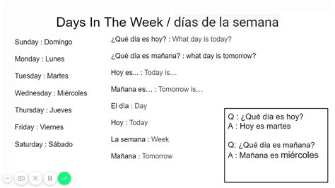Spanish Lesson Days Of The Week Youtube