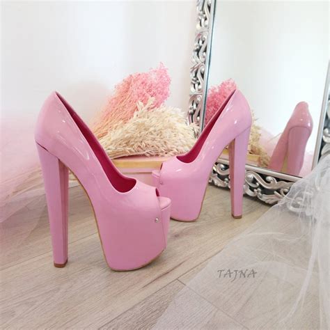 Peep Toe Pink Patent Leather 19 Cm High Heel Platform Shoes Tajna Club