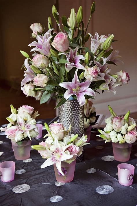 Pink And Silver Wedding Centerpieces With A Focus On Liliesdesign By