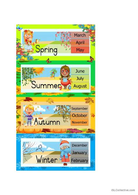 Months Of The Years And The Seasons Français Fle Fiches Pedagogiques