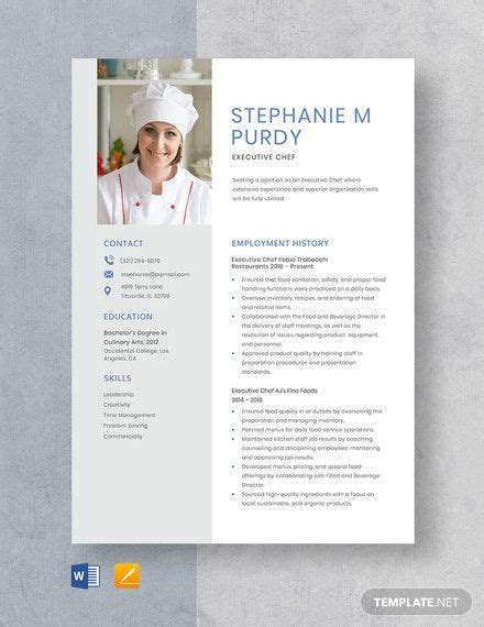 Free Executive Chef Resume Download In Word Apple Pages Template