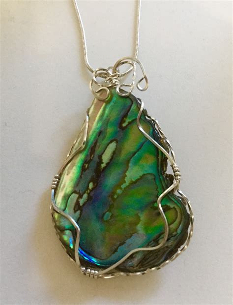 handmade silver wrapped abalone shell pendant necklace