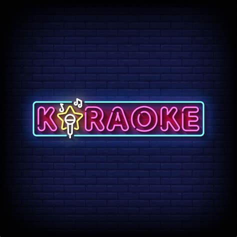 Premium Vector Neon Sign Karaoke With Brick Wall Background Vector