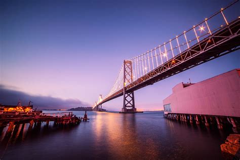 Bay Bridge With Treasure Island In San Francisco At Night Free Stock
