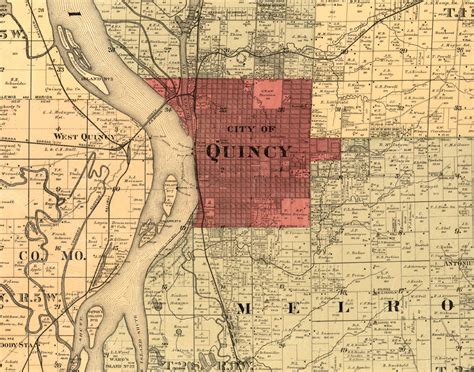 Quincy Illinois 1889 Old Town Map Custom Print Adams Co Old Maps