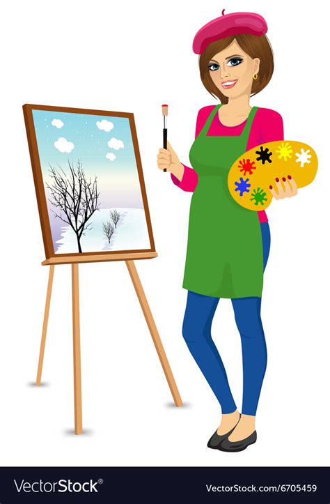 Female Painter Artist Holding Palette And Brush Vector Image