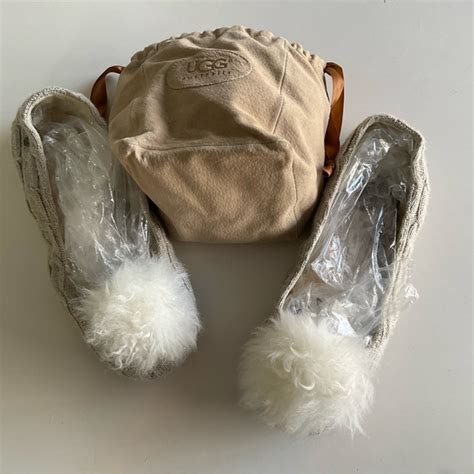 Ugg Shoes Ugg Andi Gray Sparkle Knit Ballerina Slippers With Faux