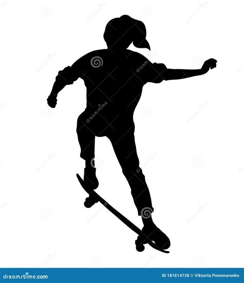 Black Silhouette Of Skateboarder Isolated On White Background