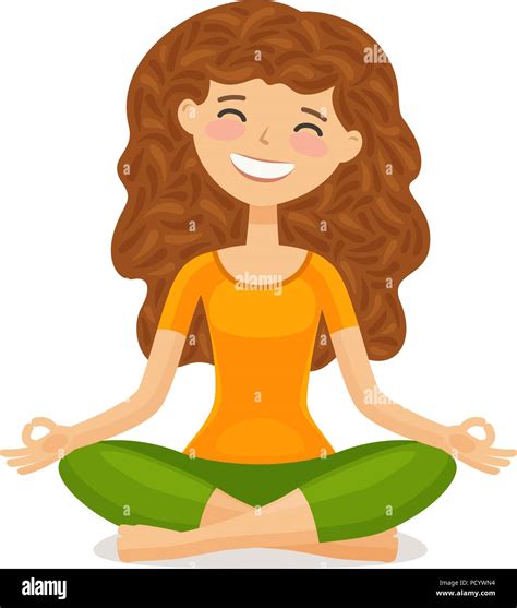Cute Girl Doing Yoga Relaxation Meditation Concept Funny Cartoon