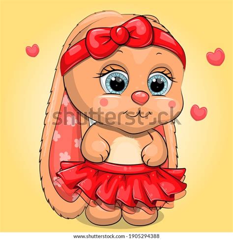 Cute Cartoon Baby Rabbit Red Skirt Stock Vector Royalty Free
