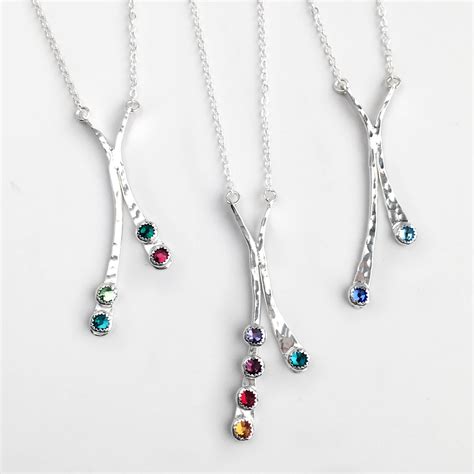 Hammered Silver Crystal Birthstone Pendant Necklace