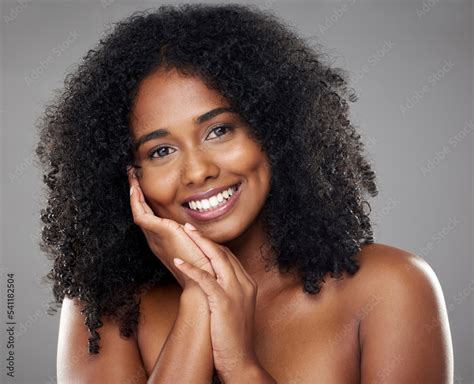 Black Woman Beauty And Hand On Face Portrait And Isolated On Gray
