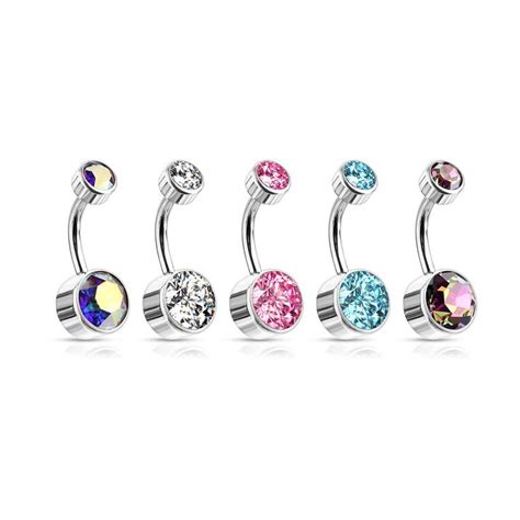 6 Mm Or 8 Mm Crystal Bezel Set Implant Grade Solid Titanium Belly Button Rings Body Jewelry