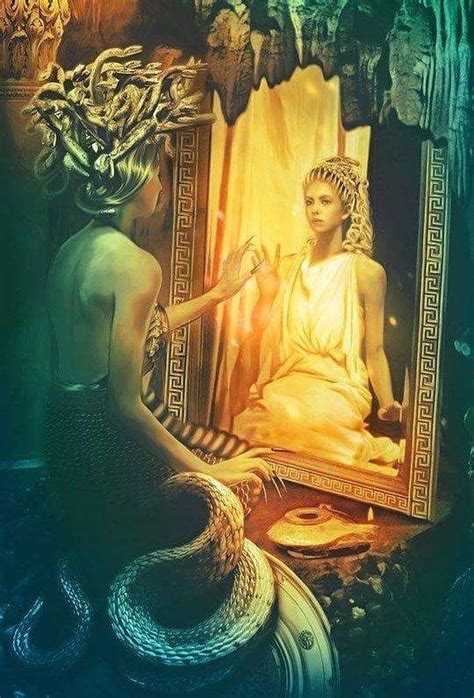 Medusa In The Mirror Vs Real Life Ilustração Digital Arte Fantástica