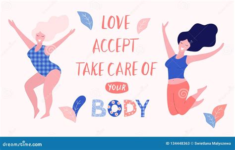 Love Accept Take Care Of Your Body Card Poster Beautiful Wom Stock Illustration