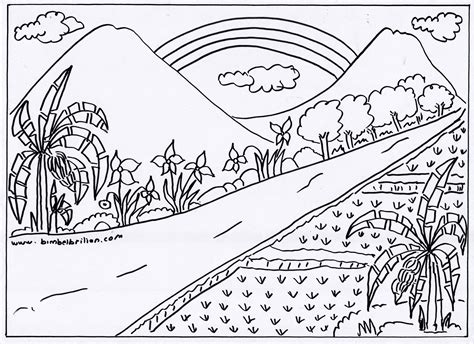 Mewarnai Pemandangan Alam Sketsa Pantai Belajar Mewarna Tk Lukisan