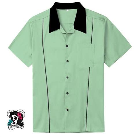 This Classic Button Down Bowling Shirt In Mint Green Features A Black