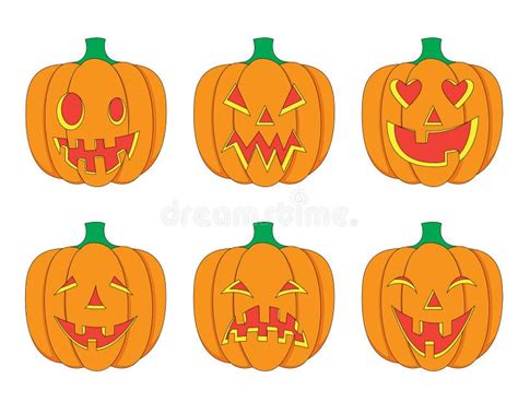 Cartoon Halloween Pumpkins Set Stock Vector Illustration Of