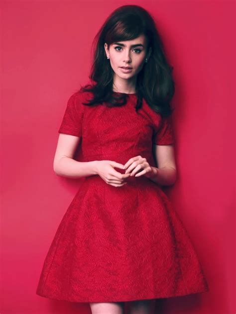 Lily Collins Women Upscaled Actress Red Dress Brunette 1080p