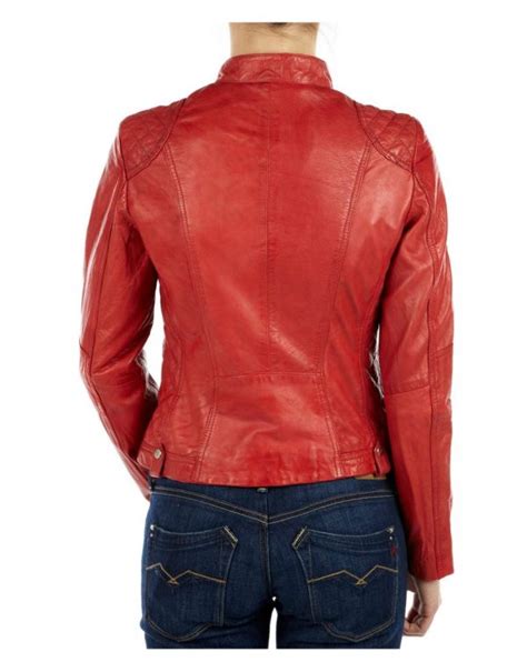 Classic Womens Red Leather Motorcycle Jacket Ujackets