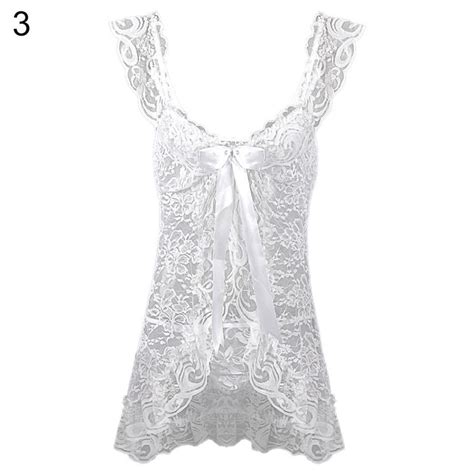 Buy Womens Sexy Ruffled Sheer Lace Bowknot Dress G String Babydoll