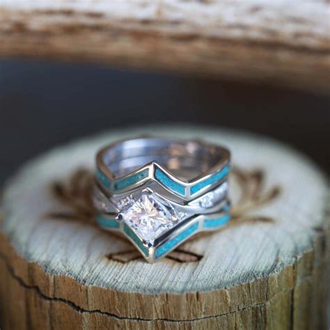 Moissanite And Turquoise Engagement Ring For Women By Staghead Designs