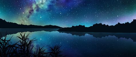 2560x1080 Amazing Starry Night Over Mountains And River 2560x1080