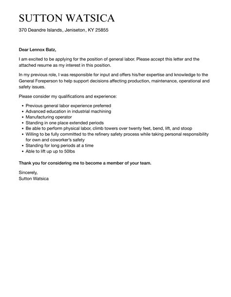 General Labor Cover Letter | Velvet Jobs