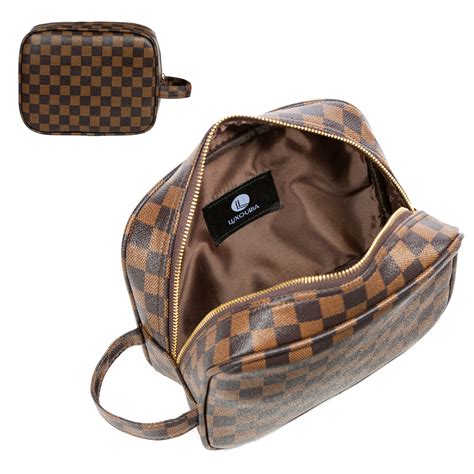 Luxouria Checkered Makeup Bag For Women Luxury Travel Cosmetic Bags