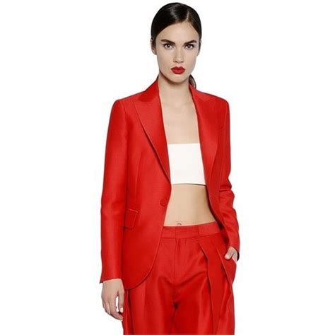 red woolblends single button 1 peaklapel lady s fashion look office suit custom tailor cut