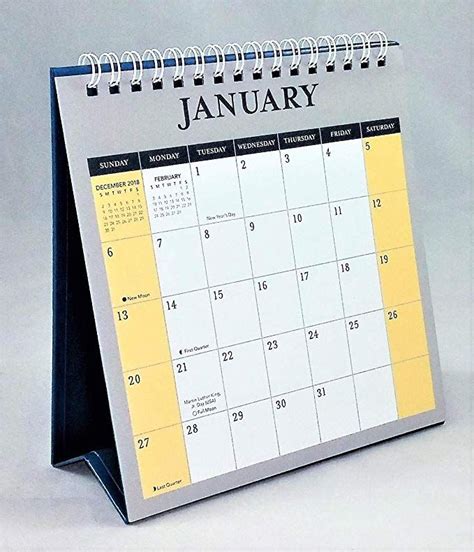 2019 Standing Desk Calendar Jan Dec Monthly Blueyellow