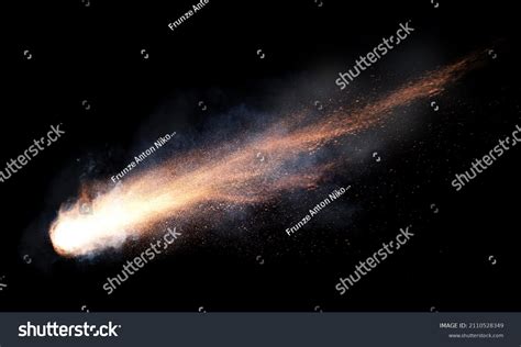 Texture Falling Comet Sparks Smoke Trail Stock Photo 2110528349