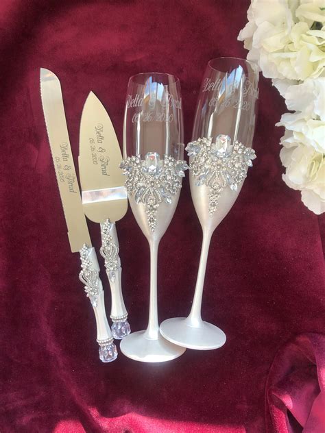 Personalized White Wedding Flutes Rustic Champagne Flutes Etsy