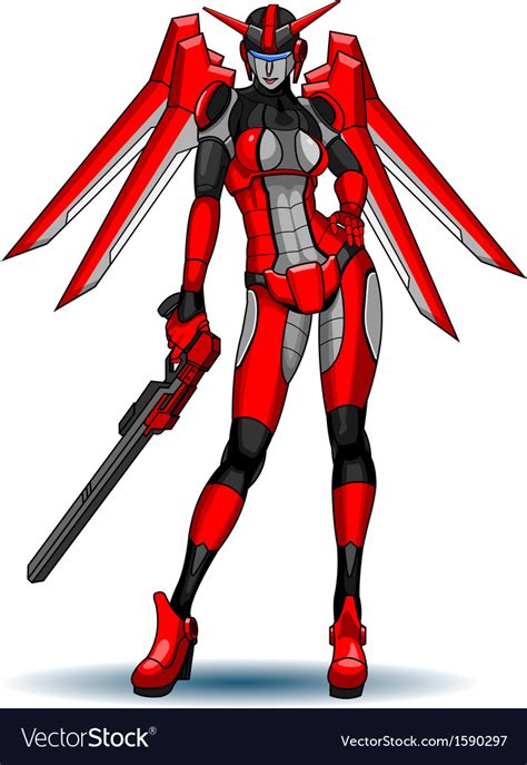 Robot Female Transformer Red Royalty Free Vector Image