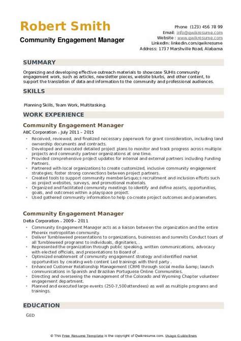 Community Engagement Manager Resume Samples Qwikresume