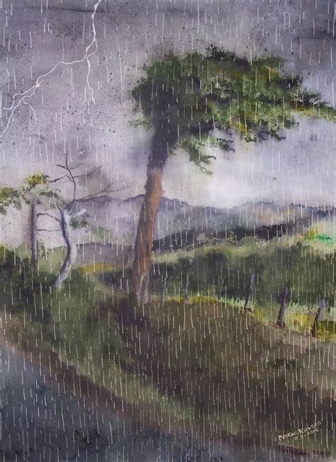 Forest Scenewooded Scenestormpainting Of Rainy Daycloudy Sky