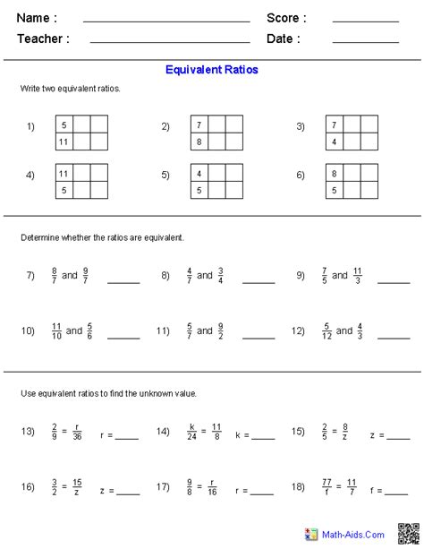 Ratio Worksheets With Answers