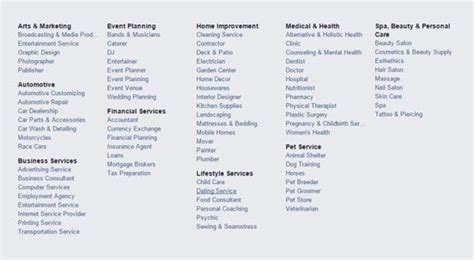 Complete List Of Facebook Page Categories And Subcategories