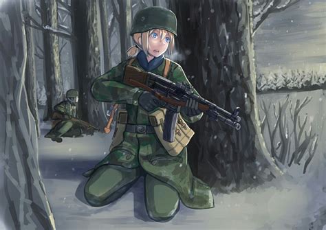 Soldier Girls With Guns Illustration Anime Army