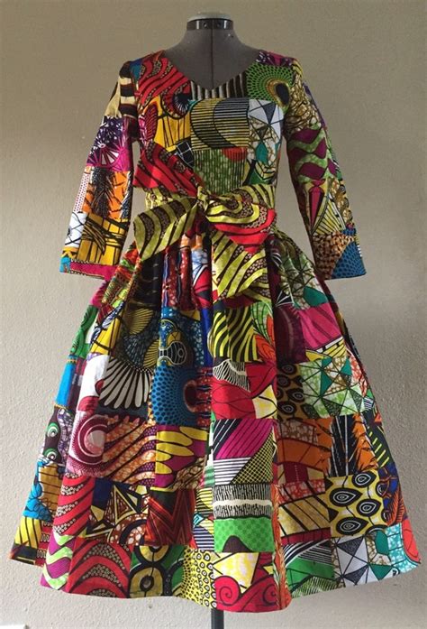 African Wax Print Genuine Patchwork Midi Dress With By Withflare