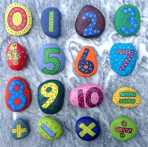 Set Of Number Stones Painted To Use For Outdoor Learning At School In