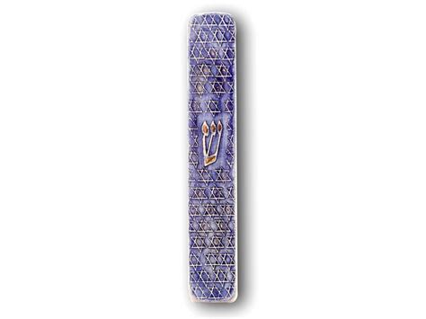 Buy Ceramic And Gold Mezuzah With Blue Star Of David By Art In Clay