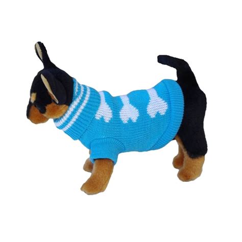Dog Sweater Blue Bones Xxs Xs S M L Warm Puppy Clothes Jumper