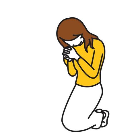 Cartoon Of Woman Kneeling In Prayer Illustrations Royalty Free Vector