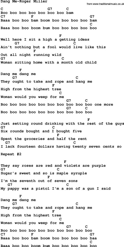Country Music Dang Me Roger Miller Lyrics And Chords