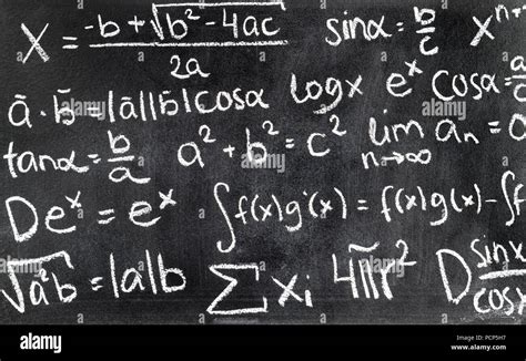 Handwritten Mathematical Formulas On Blackboard Written With Chalk