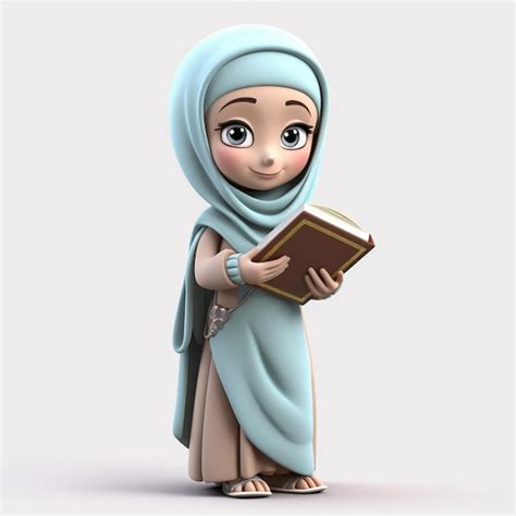 Premium Ai Image Muslim Girl Wearing Hijab Carrying Quran 3d Cute